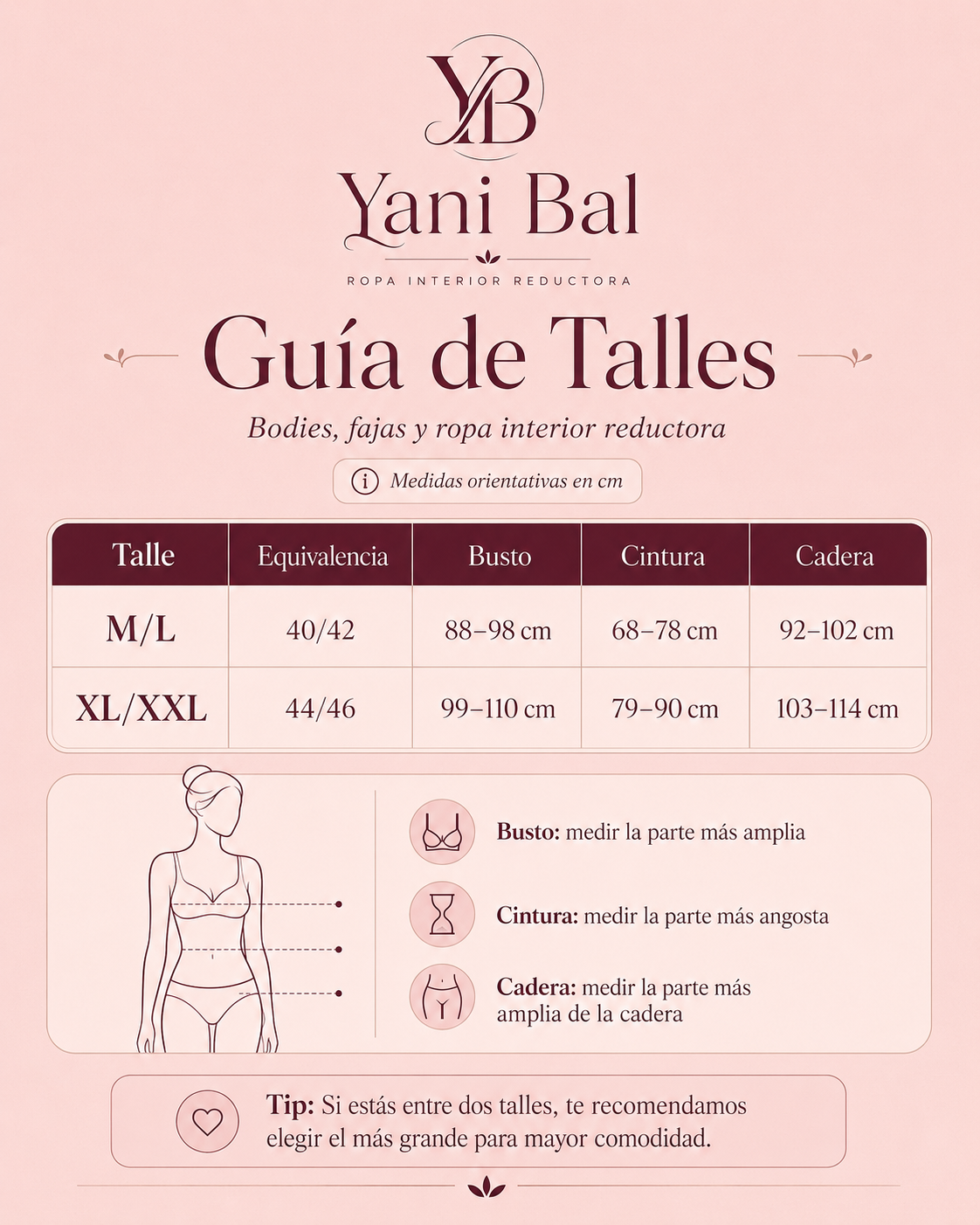 Guía de talles de Body Reductor Modelador